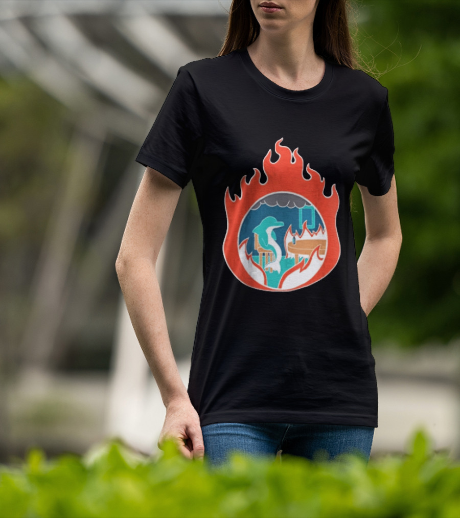 Dolphin Surrounded By Flames In Burning Room Scene T-Shirt