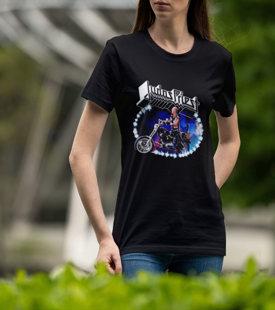 Judas Priest Rob Halford Motorcycle Star Lights T-Shirt