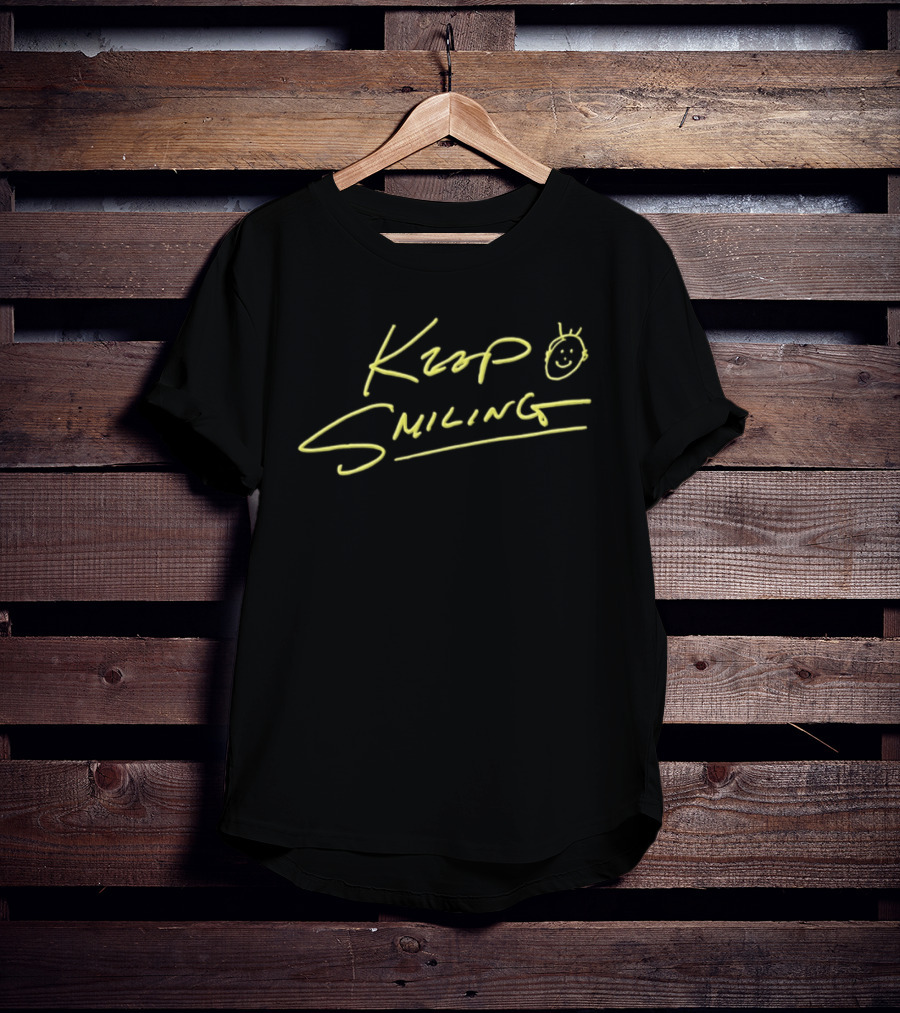 Ke Huy Quan Keep Smiling Handwritten Yellow Text With Smiley Face T-Shirt