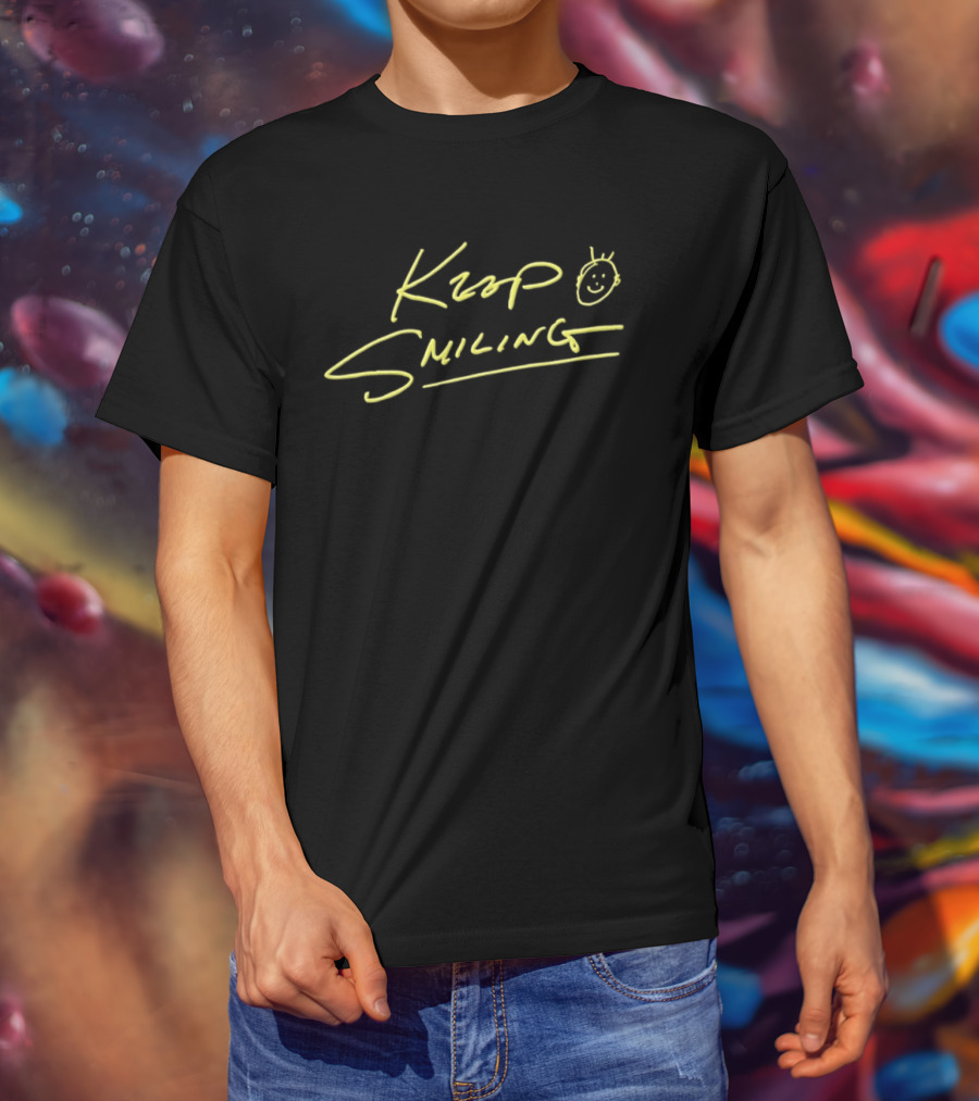 Ke Huy Quan Keep Smiling Handwritten Yellow Text With Smiley Face T-Shirt