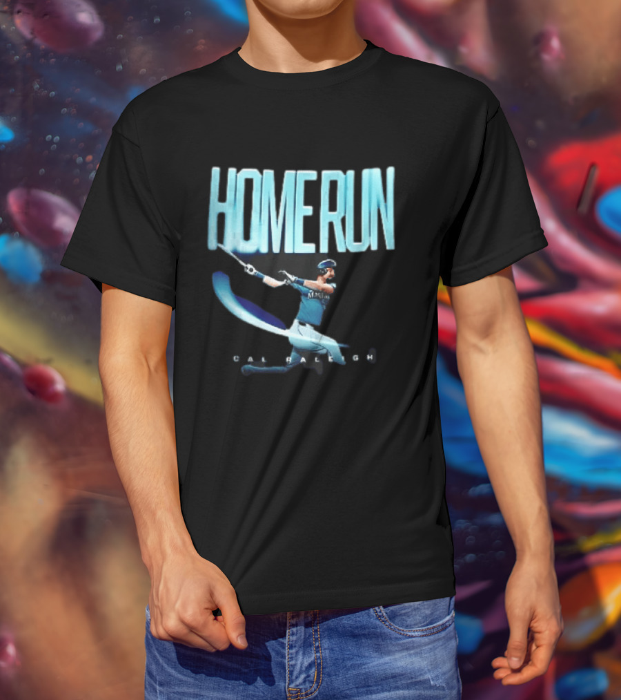 Seattle Mariners Cal Raleigh Home Run Batter Swinging Light Trail T-Shirt