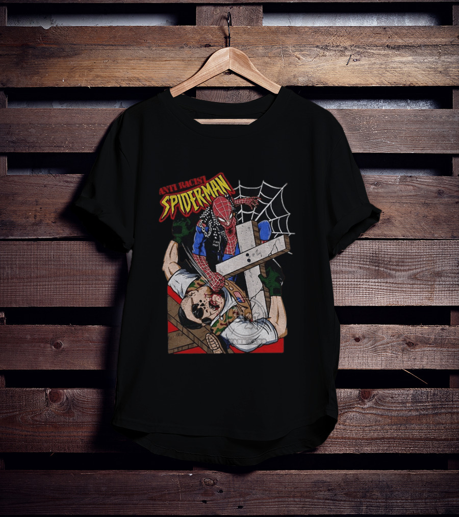 Anti Racist Spider Man Punches Nazi Swastika Website T-Shirt