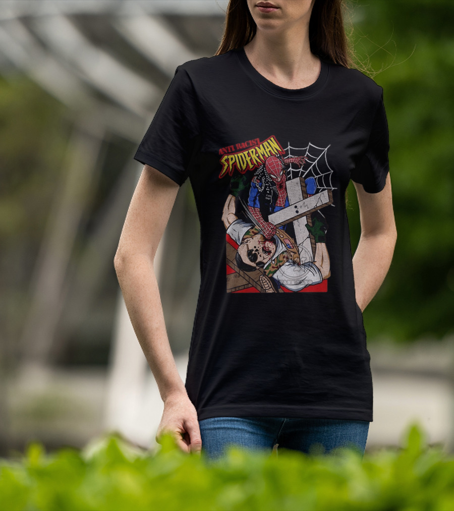 Anti Racist Spider Man Punches Nazi Swastika Website T-Shirt