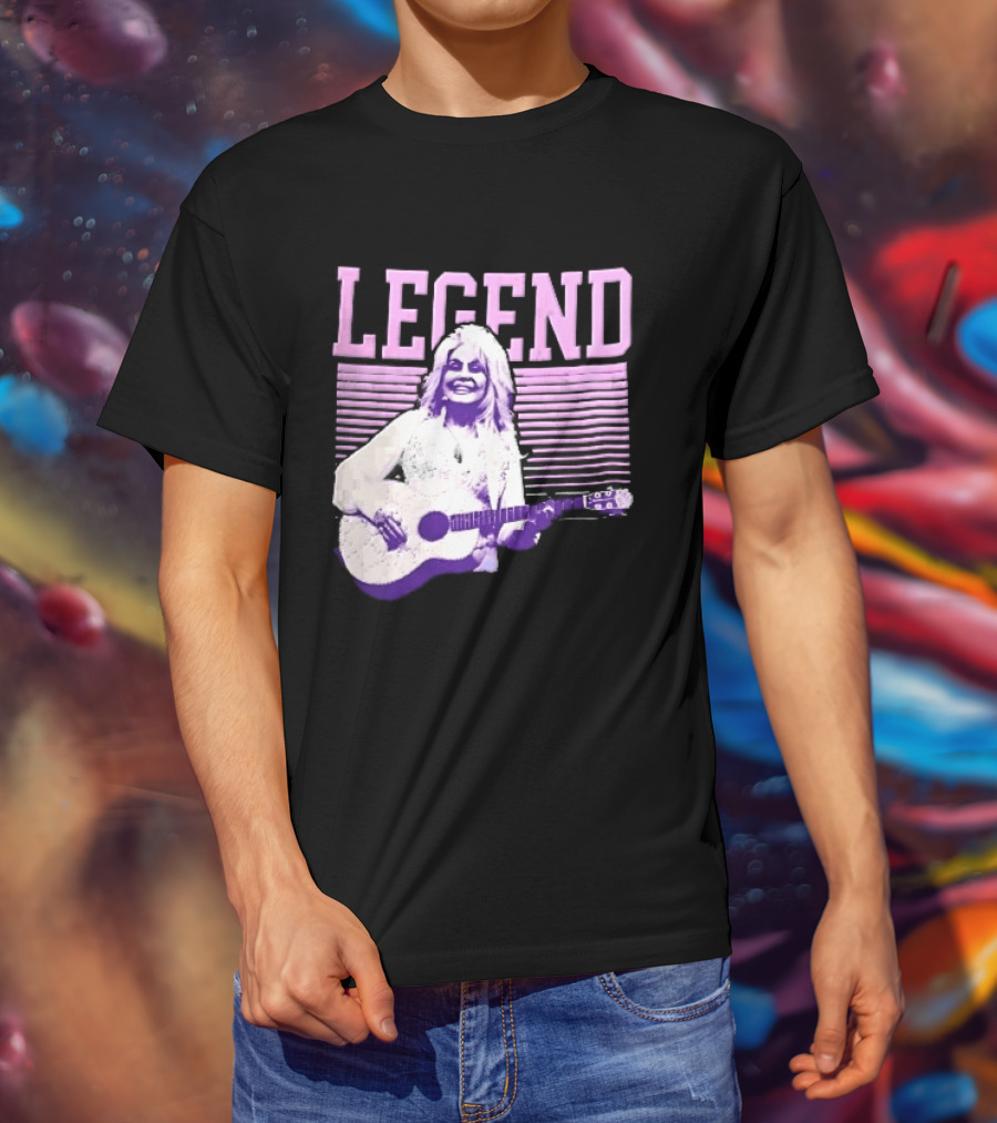 Legendary Female Country Singer Acoustic Guitar Pink Halftone Stripes T-Shirt