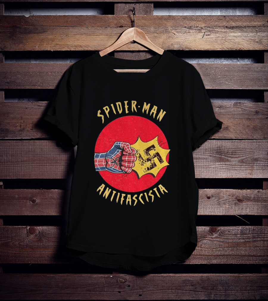Spider Man Antifascista Punch Kapow Comic Book T-Shirt