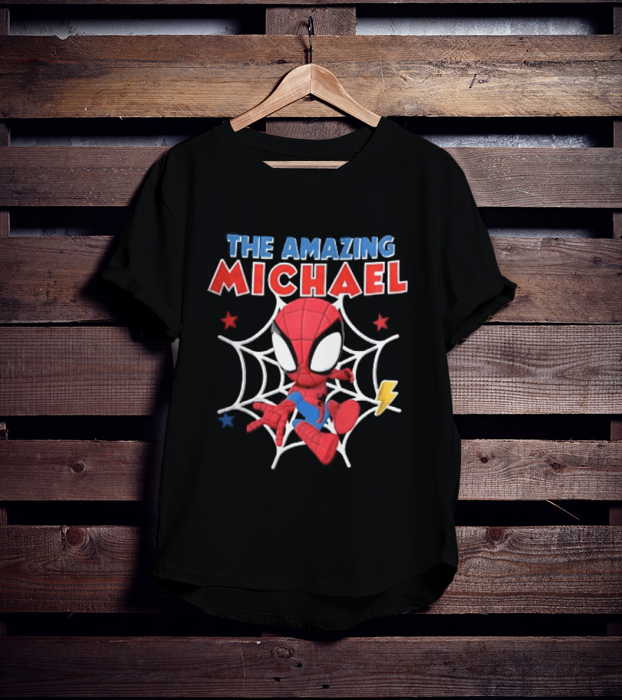 The Amazing Michael Spider Man Cartoon Web Stars Lightning Bolt T-Shirt
