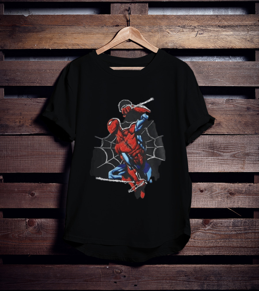 Spider Man Web Swinging Pose Comic Book Line Art Classic Marvel Superhero T-Shirt