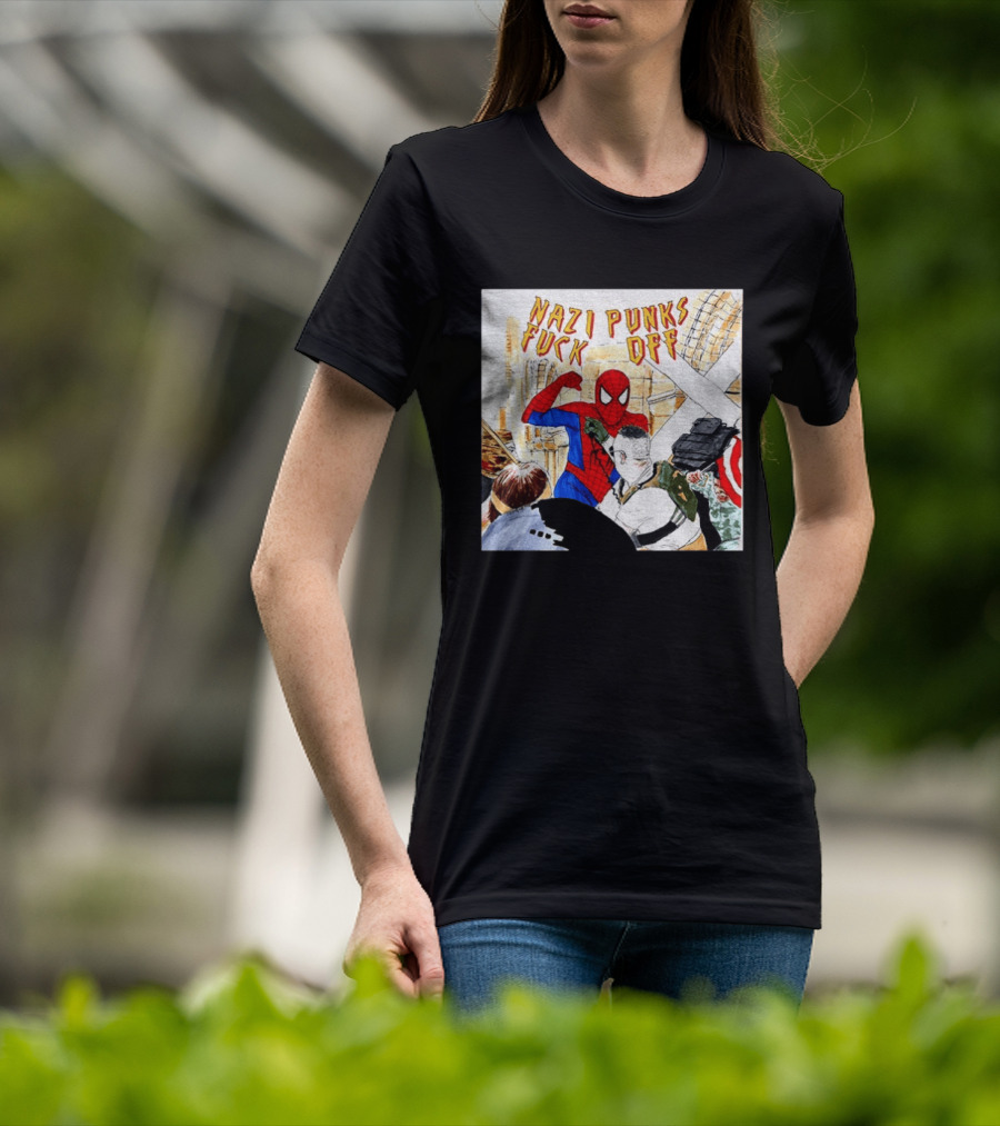 Nazi Punks Fuck Off Spiderman Characters Beating Minneapolis Police Pointing Meme T-Shirt