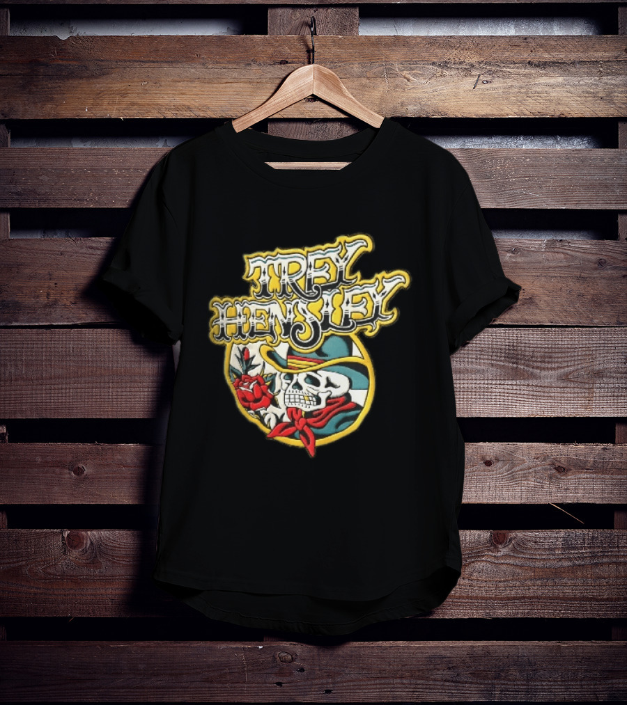 Trey Hensley Skeleton Cowboy Red Rose Traditional Tattoo T-Shirt