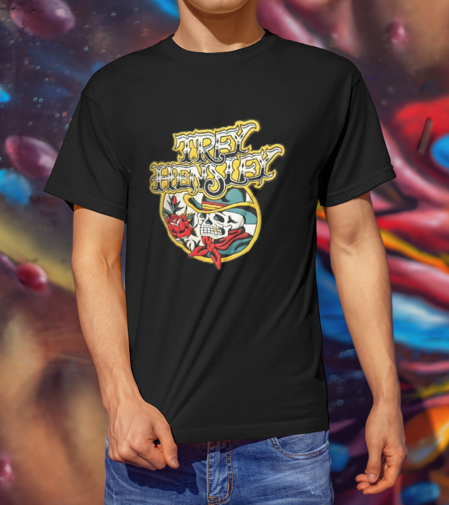 Trey Hensley Skeleton Cowboy Red Rose Traditional Tattoo T-Shirt
