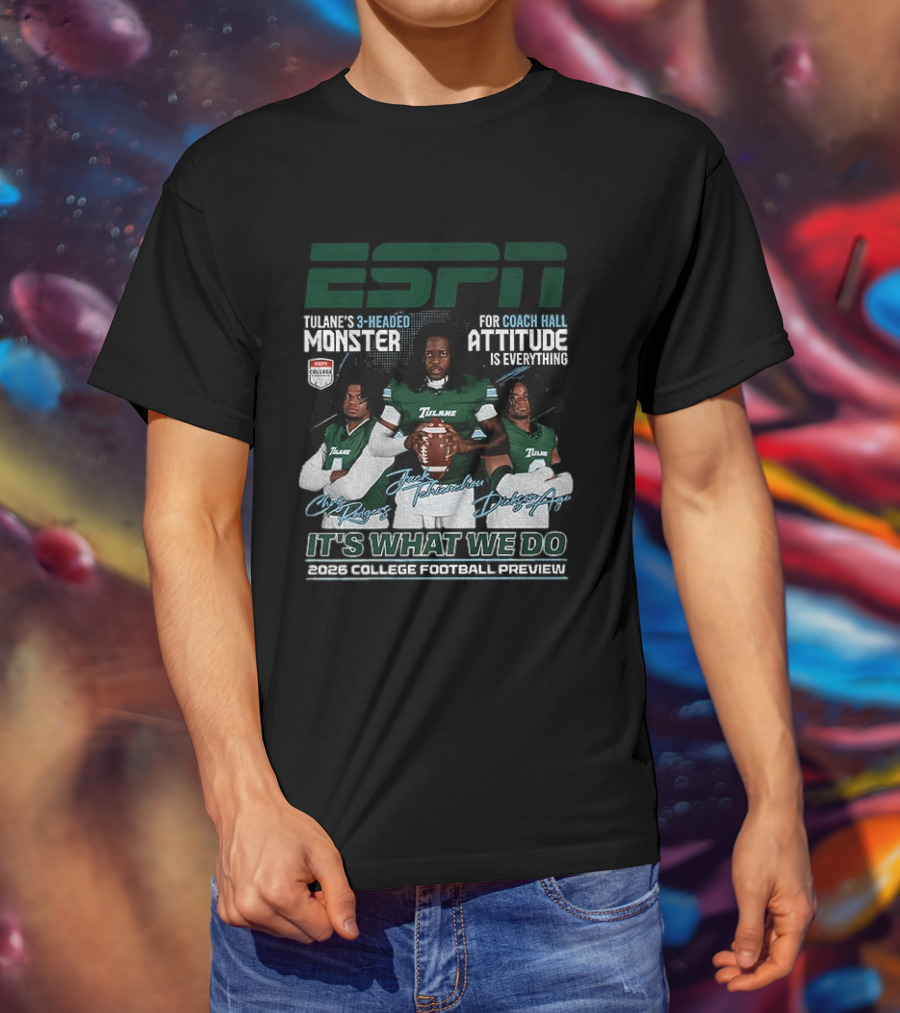 ESPN Tulane's 3 Headed Monster Chris Rodgers Jack Tehienchou Dickson Agu College Football Preview T-Shirt
