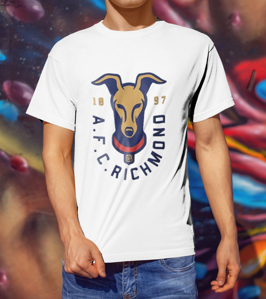 AFC Richmond 1897 Blue And Gold Greyhound Dog Head With Red Collar T-Shirt