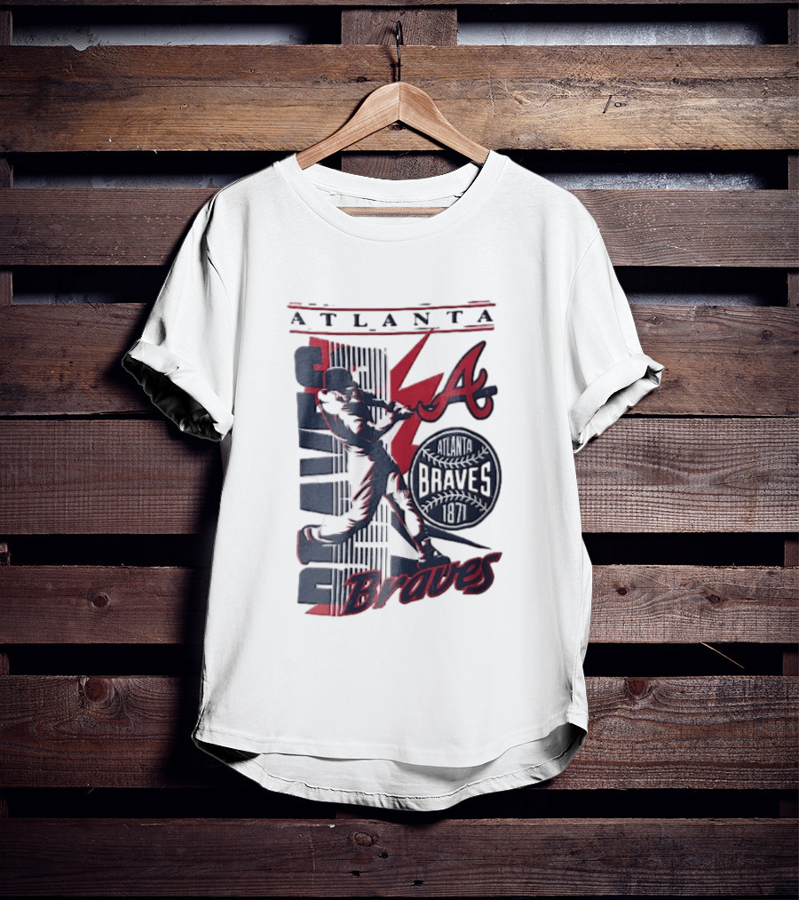 Atlanta Braves 1871 Baseball Batter Swinging Red Lightning Classic MLB T-Shirt