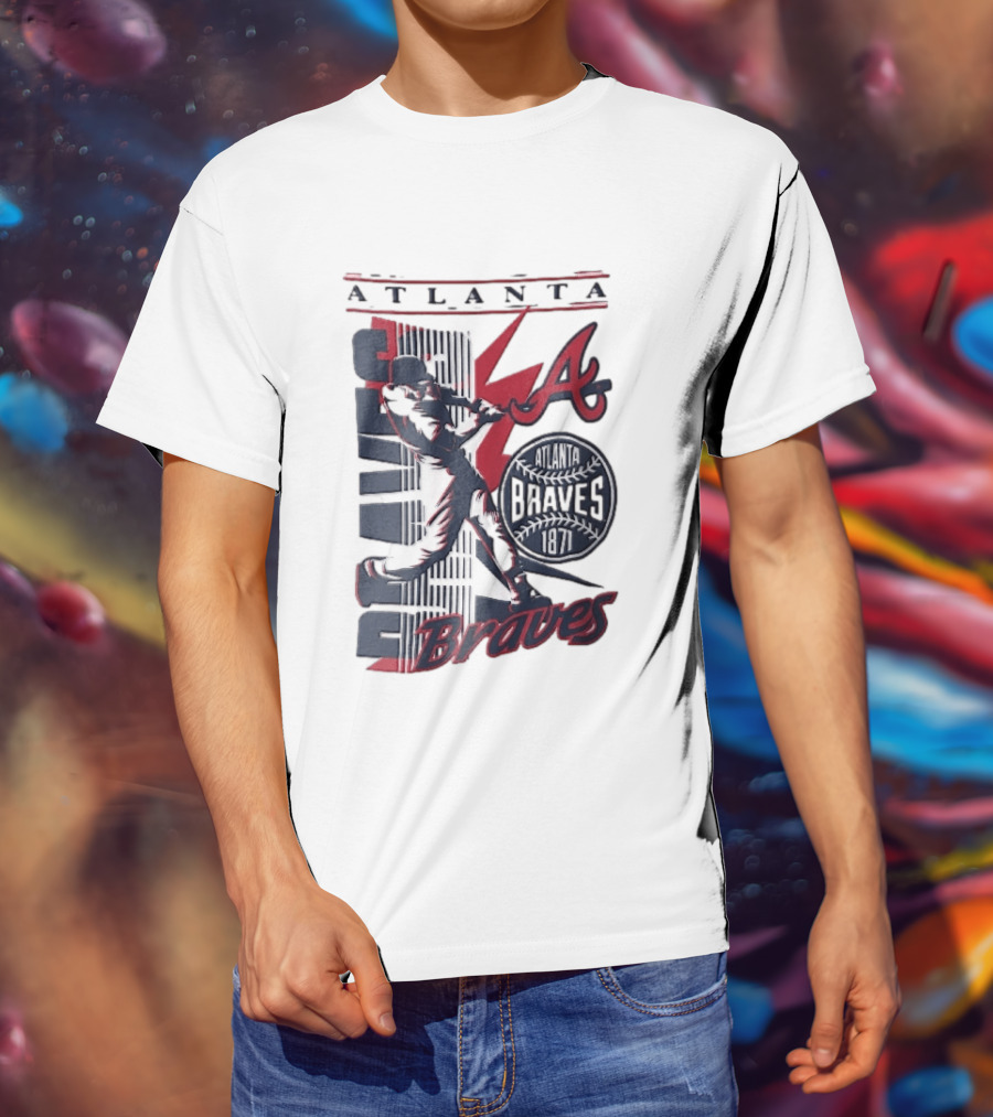 Atlanta Braves 1871 Baseball Batter Swinging Red Lightning Classic MLB T-Shirt