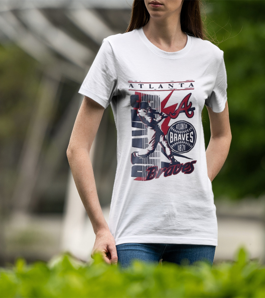 Atlanta Braves 1871 Baseball Batter Swinging Red Lightning Classic MLB T-Shirt