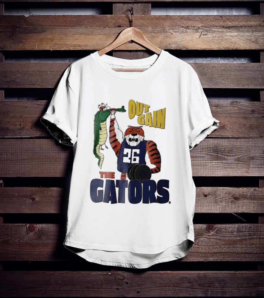 Auburn Tigers Out Gain The Gators Cartoon Weightlifting Alligator NCAA T-Shirt