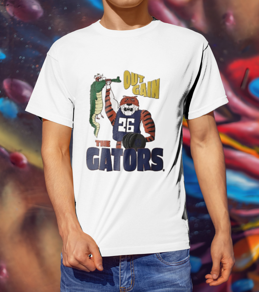 Auburn Tigers Out Gain The Gators Cartoon Weightlifting Alligator NCAA T-Shirt