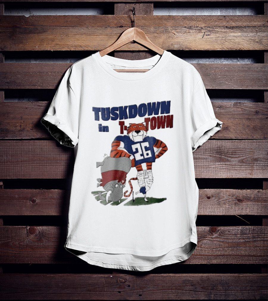 Tuskdown In Town Auburn Tigers NCAA Cartoon Elephant T-Shirt