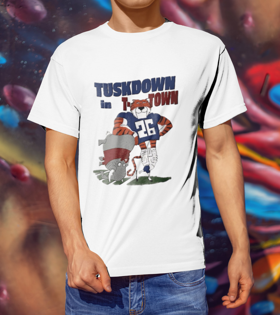 Tuskdown In Town Auburn Tigers NCAA Cartoon Elephant T-Shirt