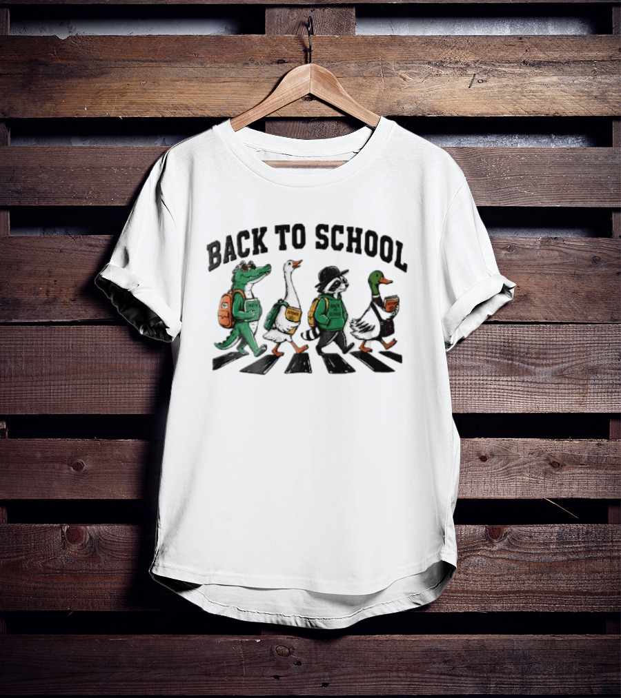 Back To School Alligator Goose Raccoon Duck Zebra Crosswalk Cartoon T-Shirt