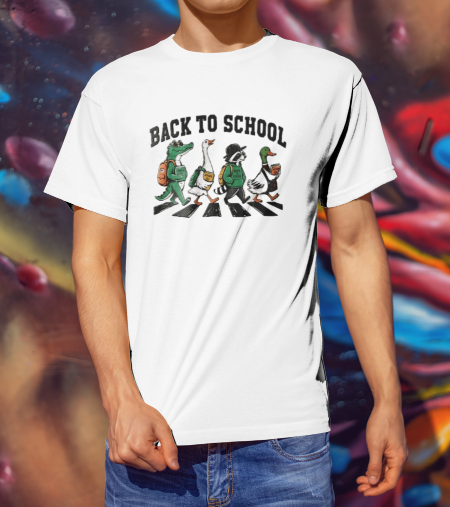 Back To School Alligator Goose Raccoon Duck Zebra Crosswalk Cartoon T-Shirt
