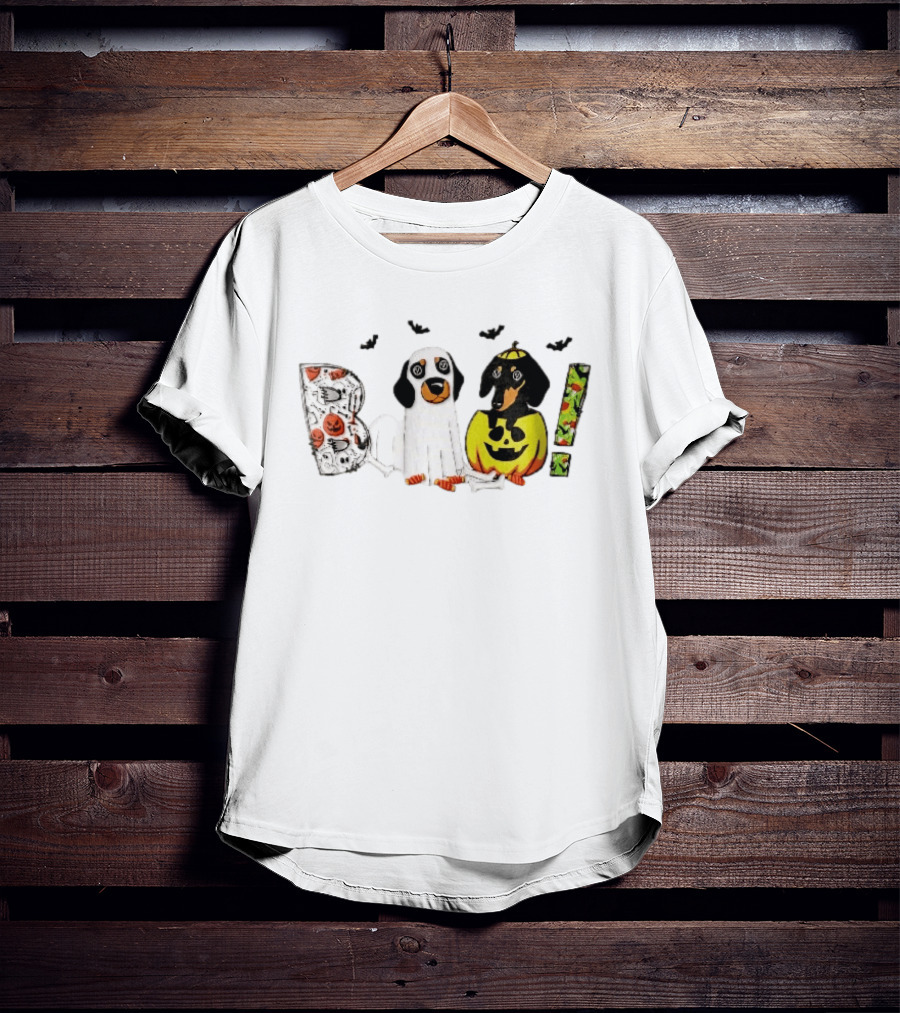 Boo Halloween Cartoon Dachshunds Ghost Costume Pumpkin T-Shirt