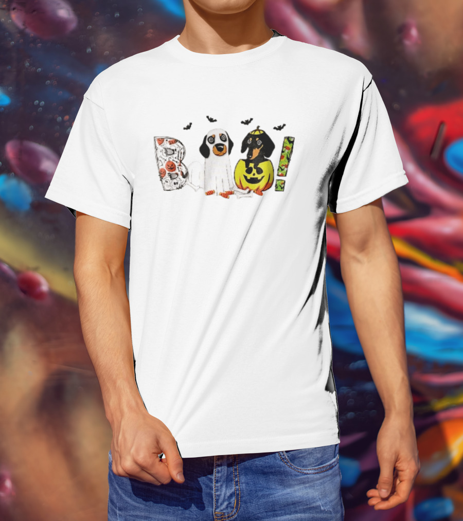 Boo Halloween Cartoon Dachshunds Ghost Costume Pumpkin T-Shirt