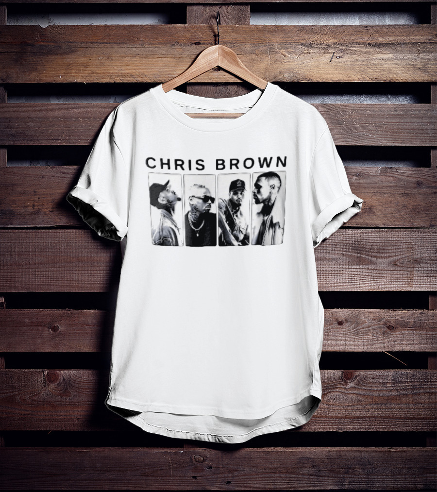 Chris Brown Four Panel Black White Photo T-Shirt
