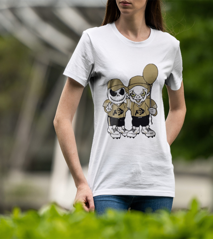 Colorado Buffaloes NCAA Jack Skellington Clown With Balloon Football T-Shirt