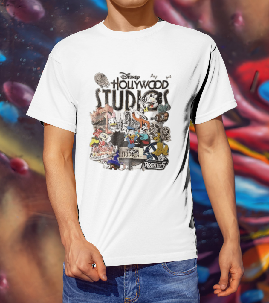 Disney Hollywood Studios G Force Records Rockers Distressed Cartoon Characters Collage T-Shirt