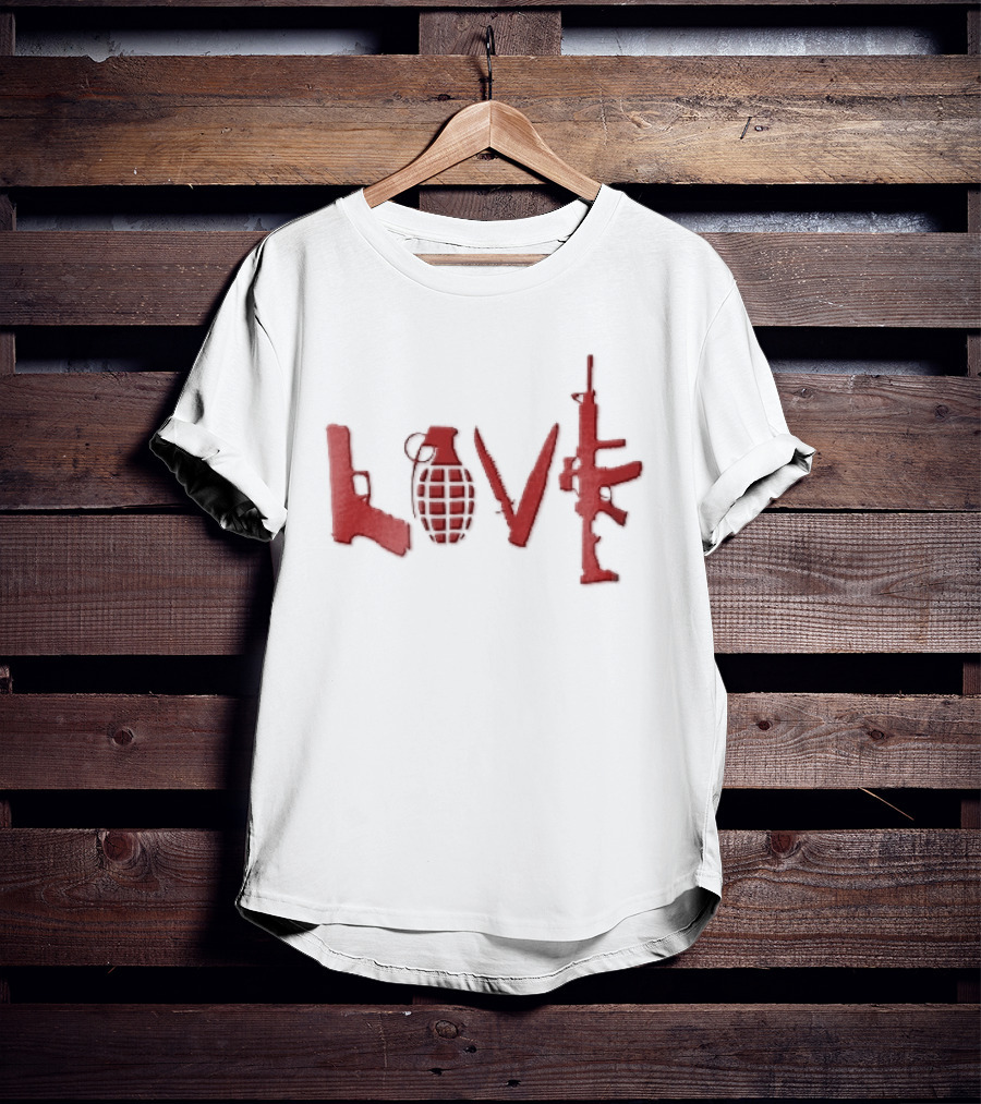 Love Red Pistol Grenade Knife Assault Rifle Weapons T-Shirt