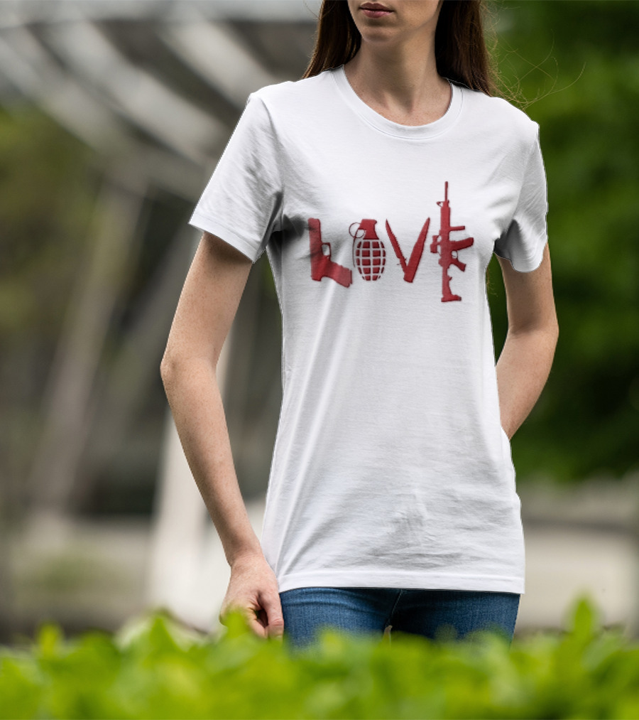 Love Red Pistol Grenade Knife Assault Rifle Weapons T-Shirt