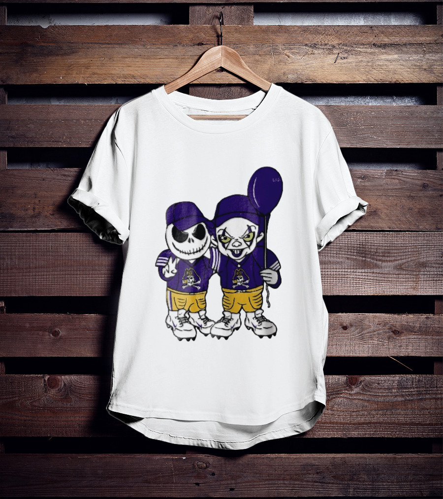 East Carolina Pirates NCAA Jack Skellington Pennywise Clown Purple Balloon T-Shirt