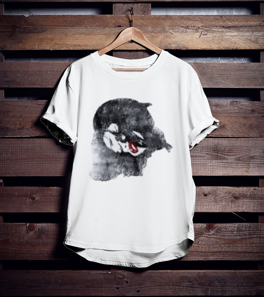 Nessa Barrett Tough Love Off The Shoulder Monochrome Red Lips Sketch T-Shirt