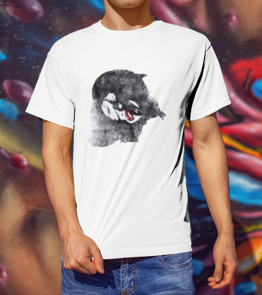 Nessa Barrett Tough Love Off The Shoulder Monochrome Red Lips Sketch T-Shirt