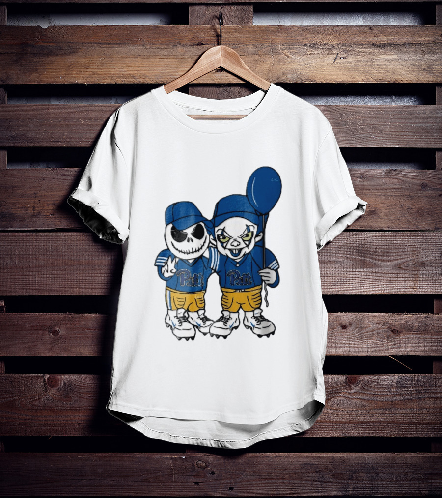 Pittsburgh Panthers NCAA Football Jack Skellington Clown Cartoon Players Blue Balloon T-Shirt