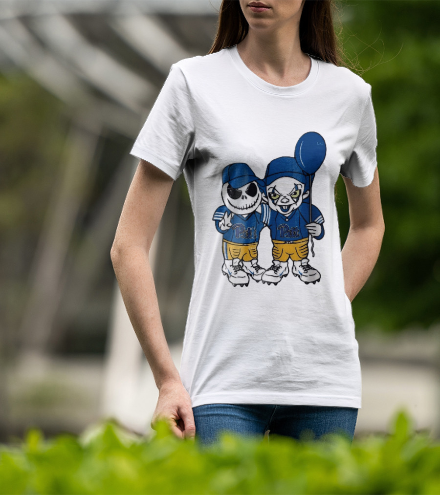Pittsburgh Panthers NCAA Football Jack Skellington Clown Cartoon Players Blue Balloon T-Shirt