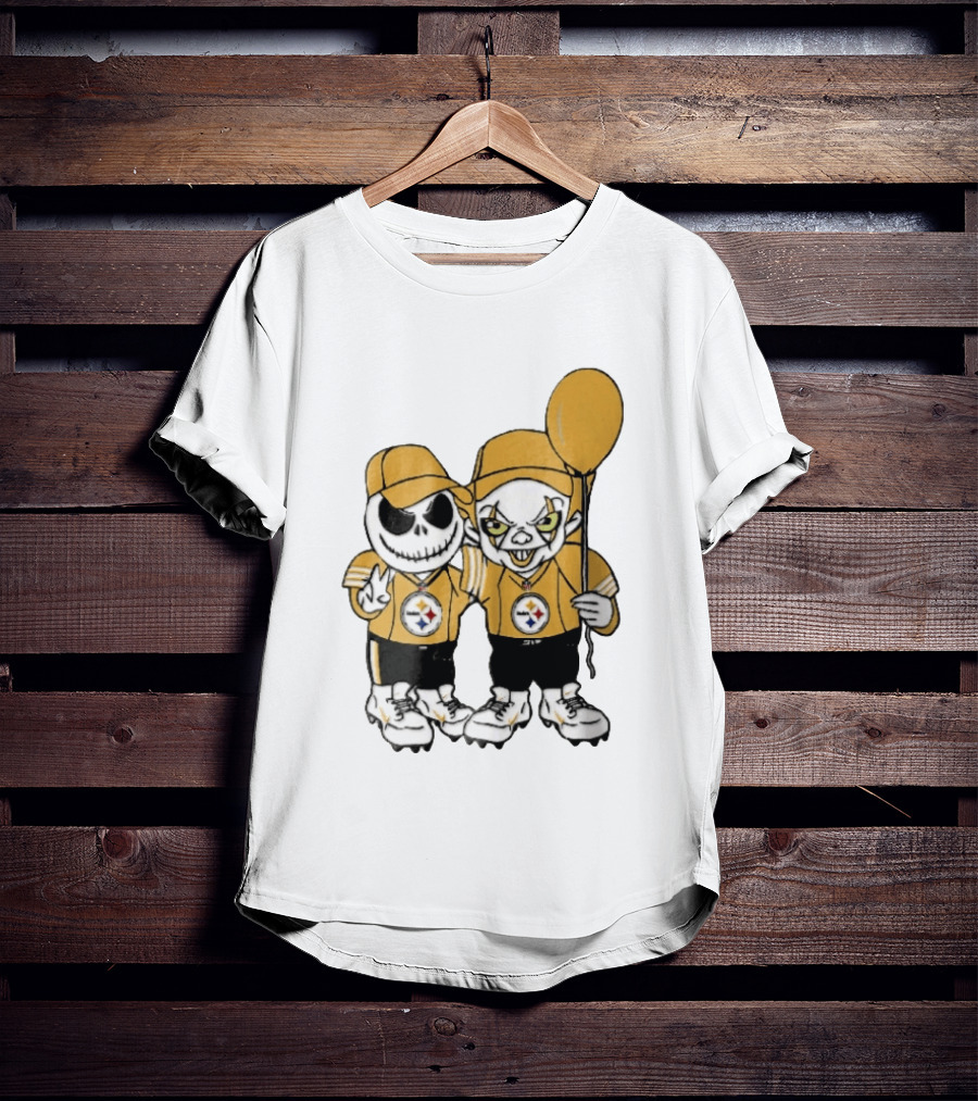 Pittsburgh Steelers Jack Skellington Pennywise Yellow Balloon NFL Cartoon Duo T-Shirt