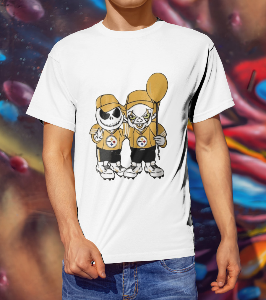 Pittsburgh Steelers Jack Skellington Pennywise Yellow Balloon NFL Cartoon Duo T-Shirt