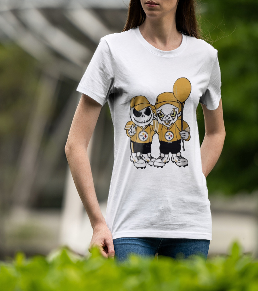 Pittsburgh Steelers Jack Skellington Pennywise Yellow Balloon NFL Cartoon Duo T-Shirt