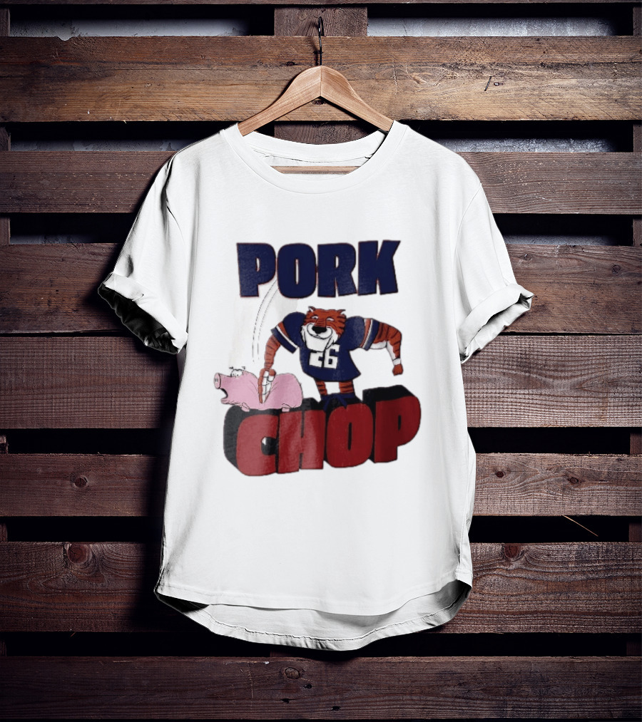 Pork Chop Cartoon Tiger 26 Football Player Hitting Pig T-Shirt