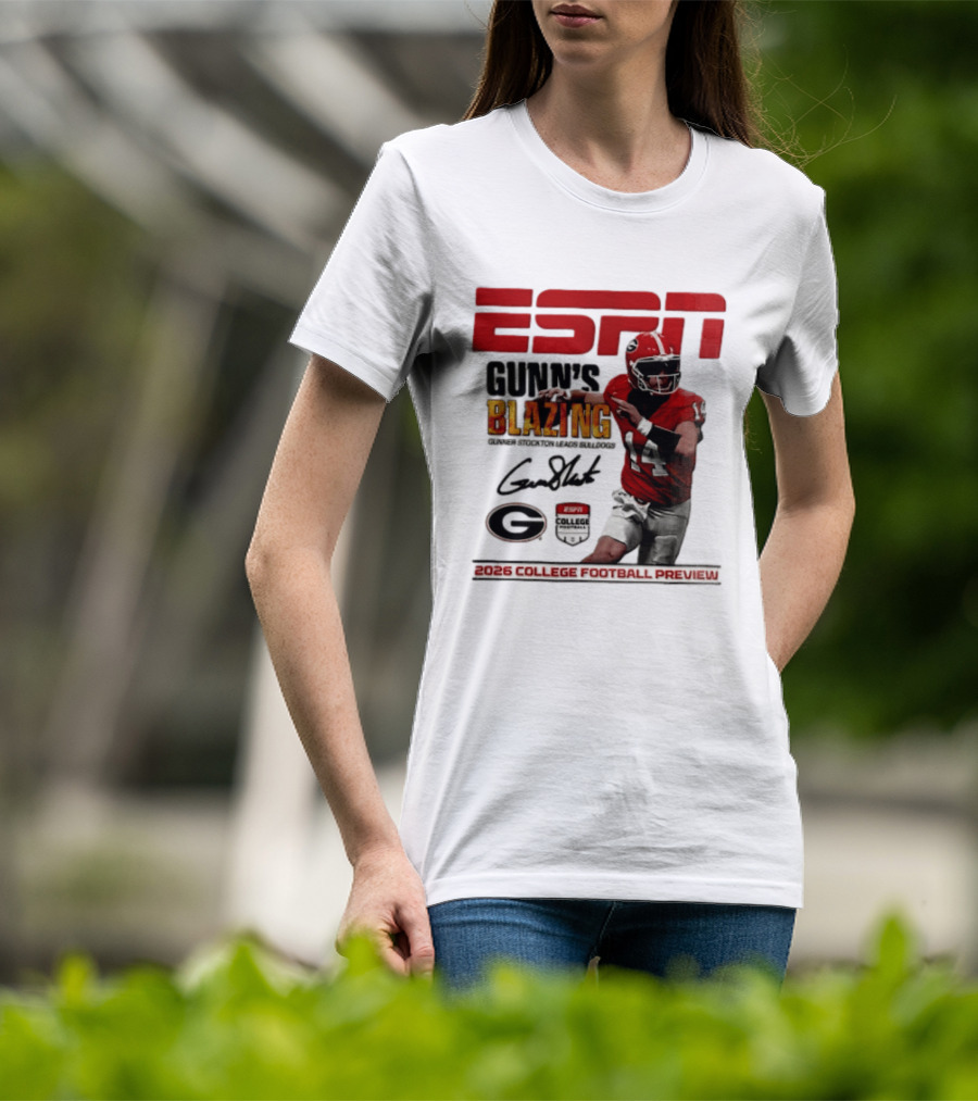 ESPN Gunn's Blazing Georgia Bulldogs 2026 College Football Preview Gunner Stockton T-Shirt