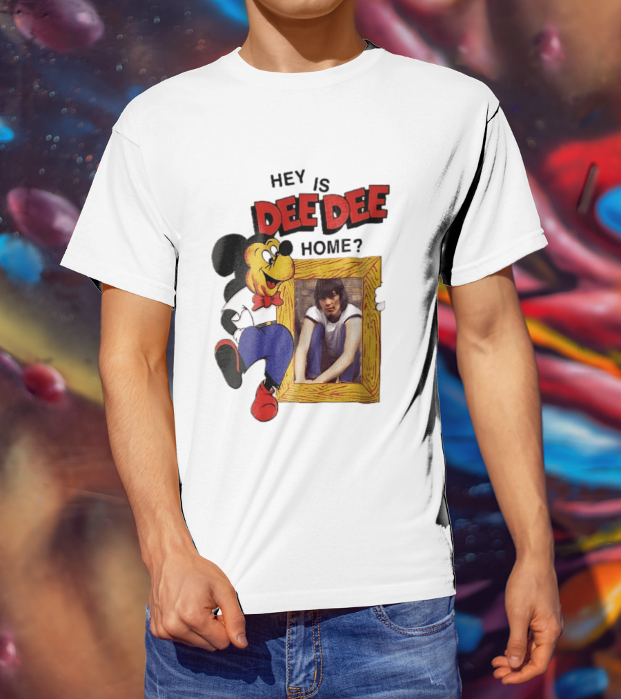 Hey Is Dee Dee Home Cartoon Mickey Mouse Holding Framed Photo T-Shirt