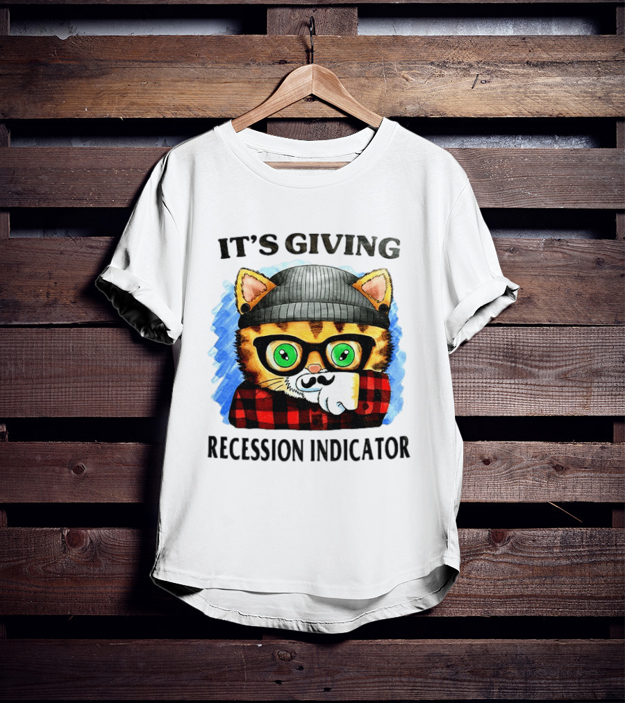 Hipster Cat Glasses Beanie Flannel It's Giving Recession Indicator T-Shirt