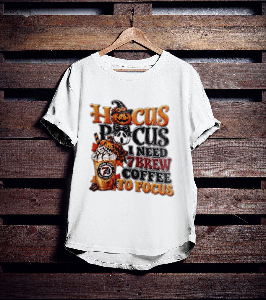 Hocus Pocus I Need 7 Brew Coffee To Focus Halloween Pumpkin Jack O' Lantern Drink T-Shirt