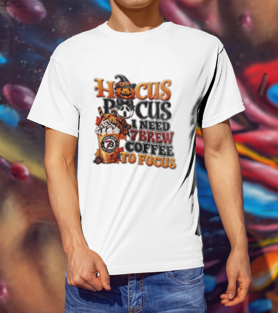 Hocus Pocus I Need 7 Brew Coffee To Focus Halloween Pumpkin Jack O' Lantern Drink T-Shirt