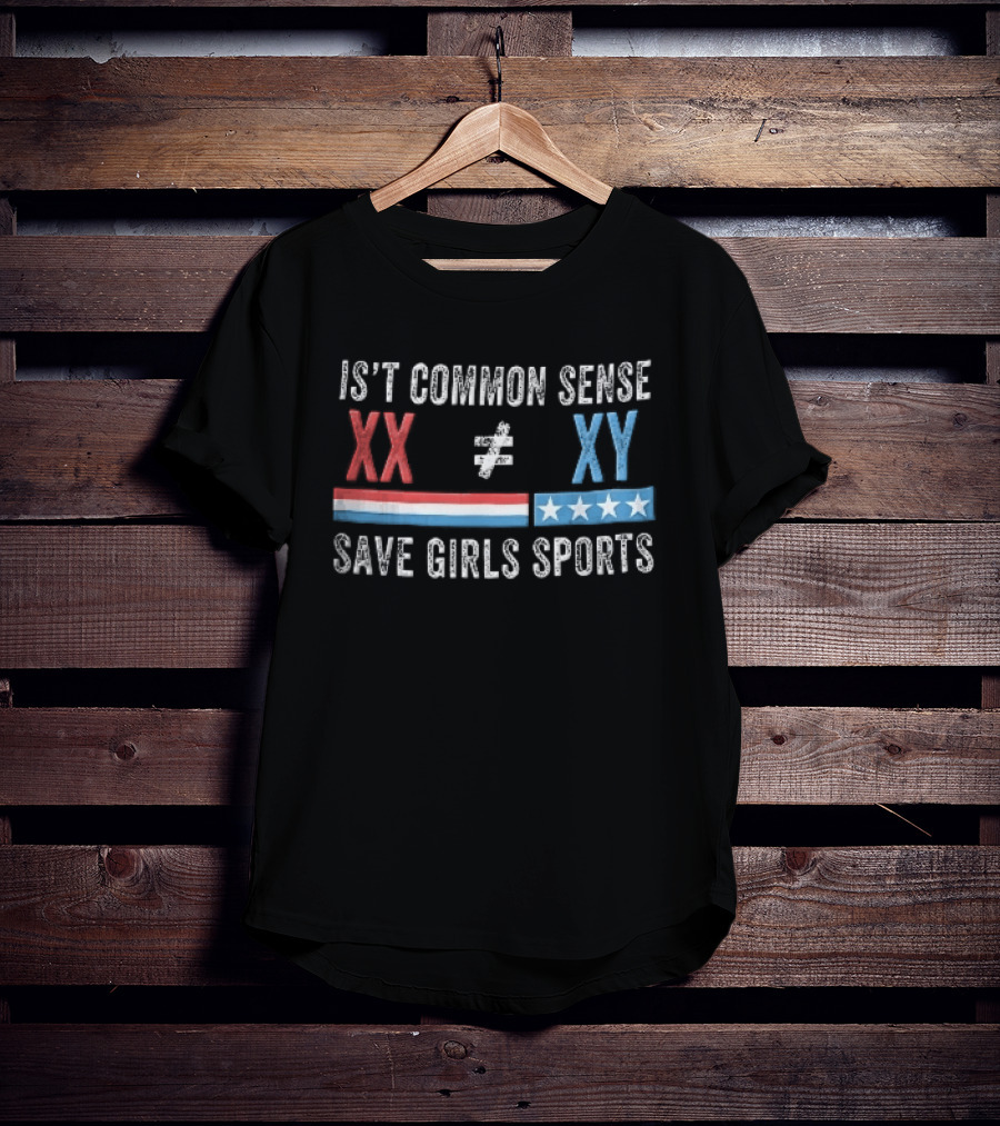 Is Common Sense Xx Xy Save Girls Sports Red And Blue Patriotic Stars Stripes Distressed T-Shirt