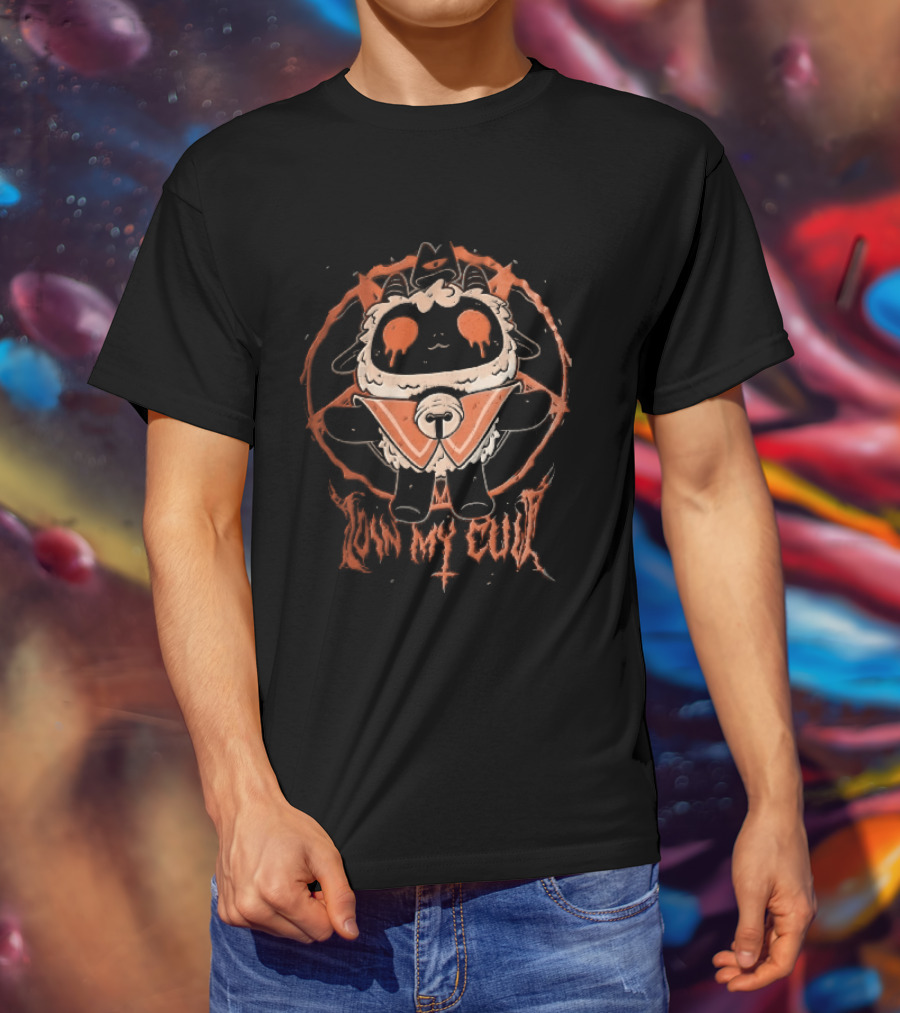 Join My Cult Cartoon Lamb Pentagram Bleeding Eyes Cross T-Shirt