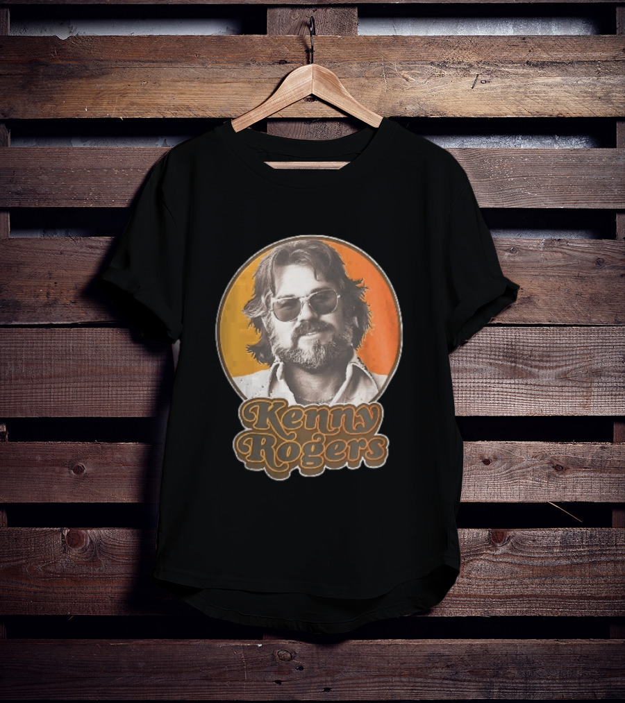 Kenny Rogers Retro Sunglasses Beard 70s Style Orange T-Shirt