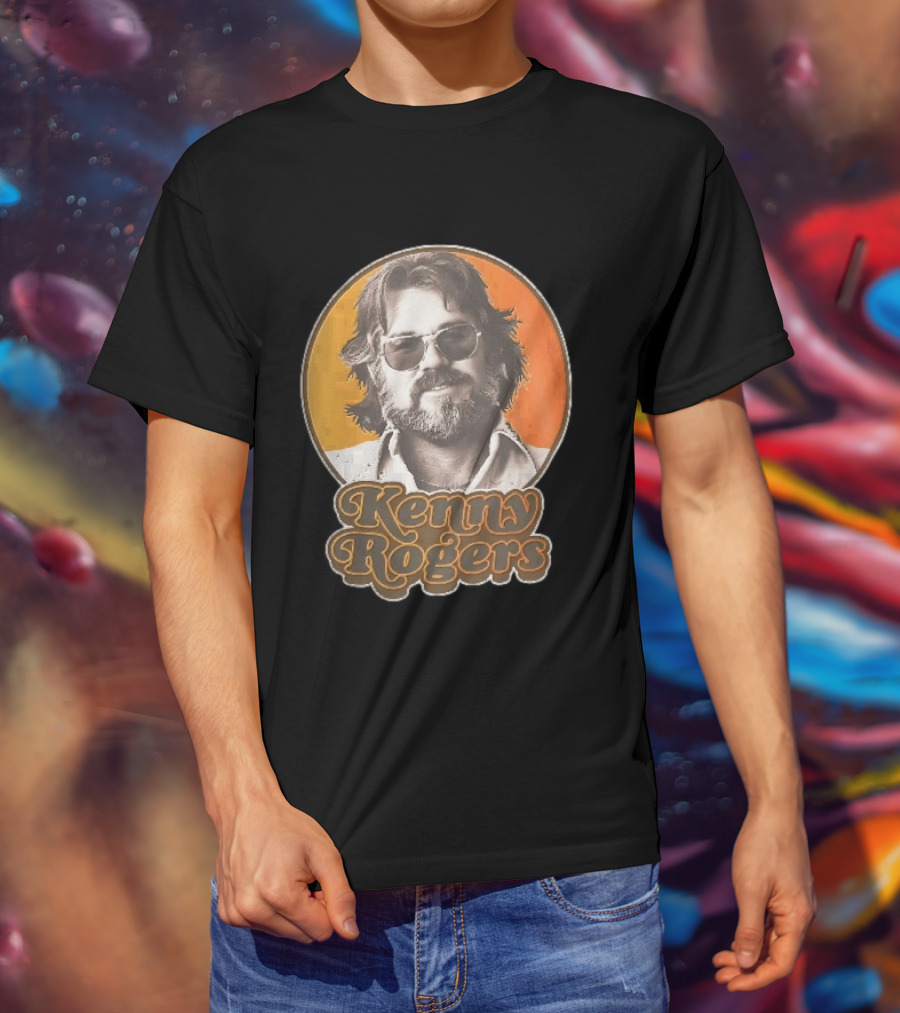 Kenny Rogers Retro Sunglasses Beard 70s Style Orange T-Shirt